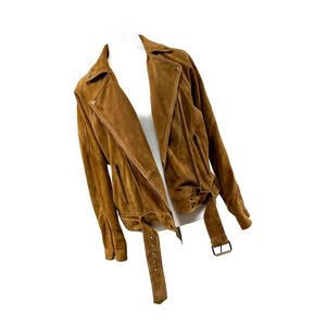 Free People Tan Suede Belted Moto Jacket S EUC